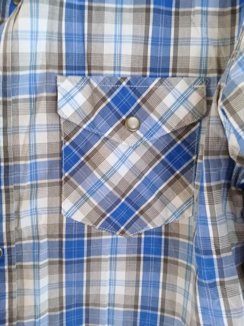Banana Republic Blue Plaid Pearl Snap Shirt M Western Slim Fit Cowboy Ranch